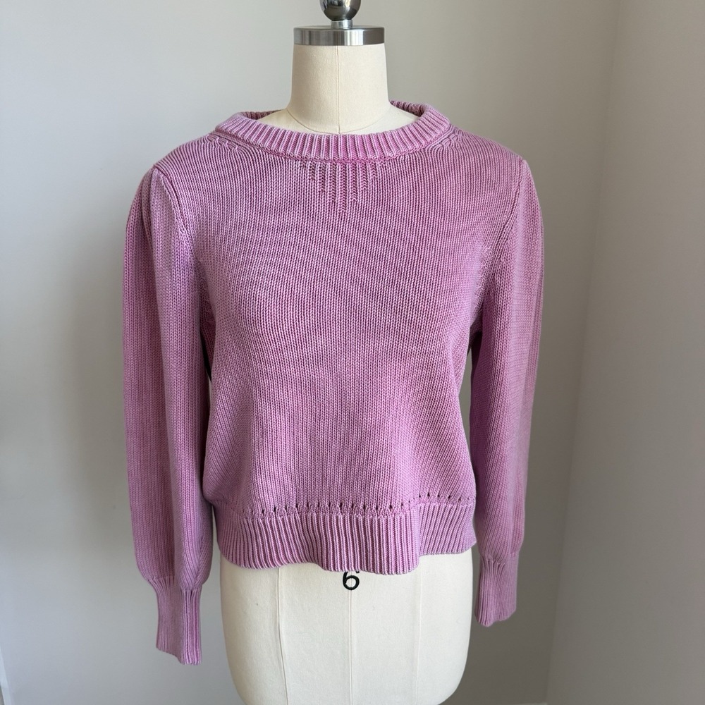 Scoop Women's Pink Knit Sweater Size L 12-14 Long Sleeve Crew Neck Cottage EUC